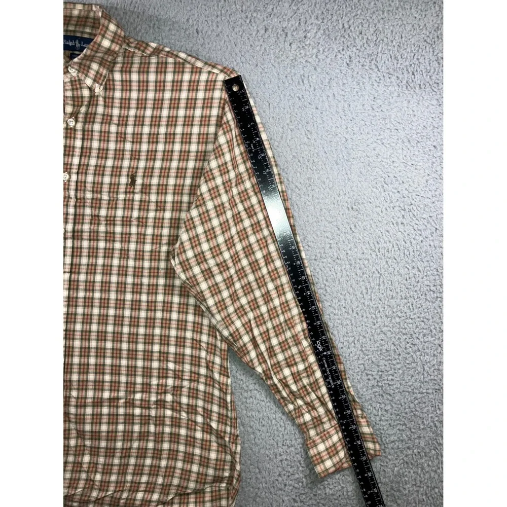 Ralph Lauren Button Down Men 2XL 16 34/35 Yarmouth Plaid Neutral Green Brown L/S